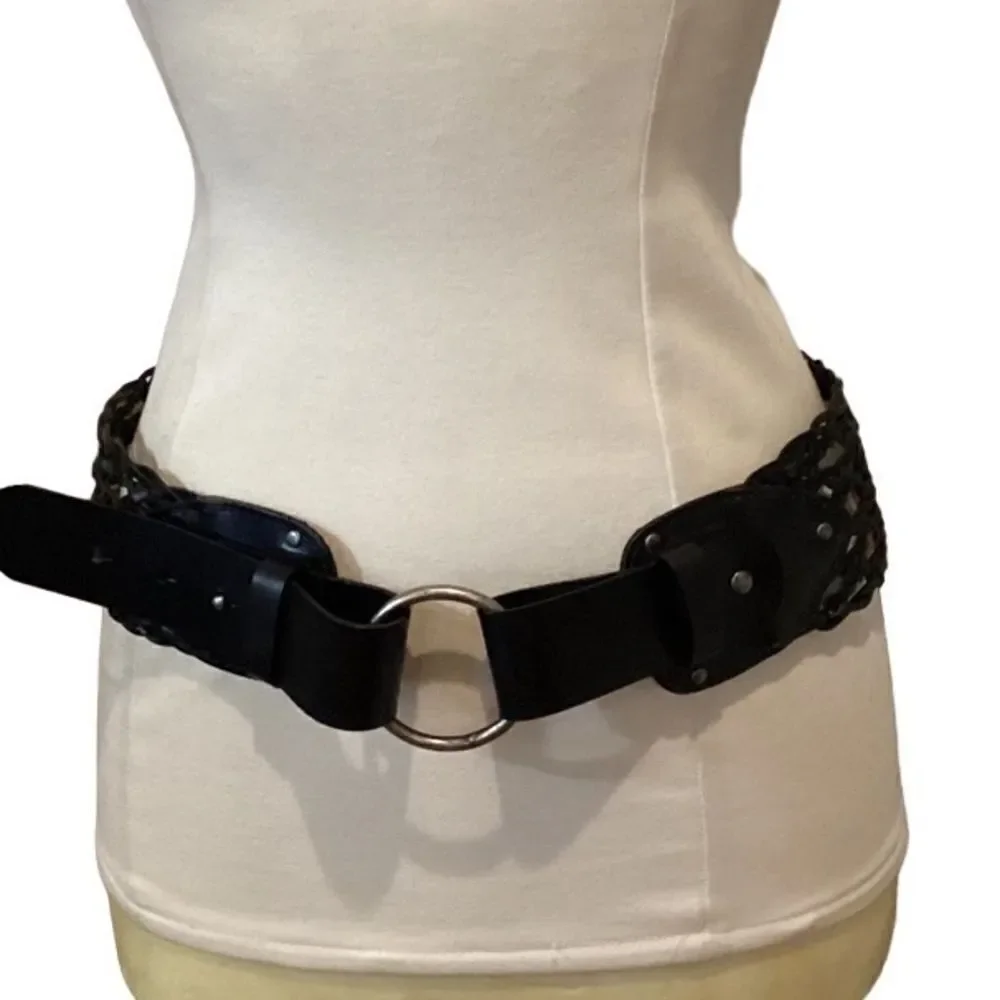 LP by Linea Pelle Vegan Black Woven Belt Faux Leather Large